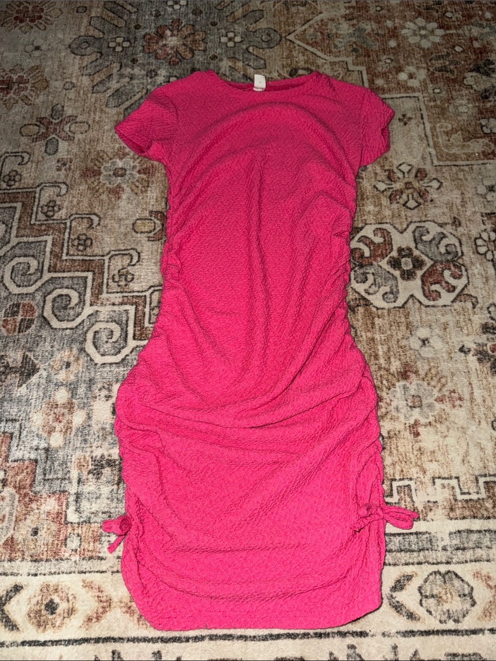 SHEIN Bright Pink Ruched Midi Dress for Kids